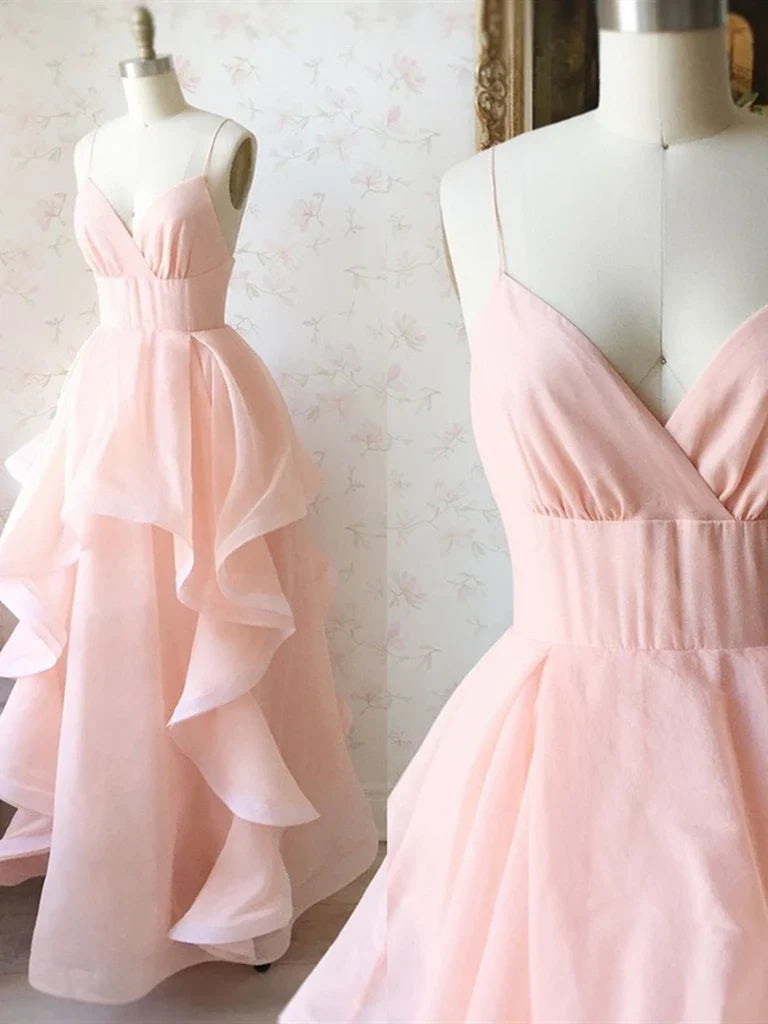A-line V Neck Backless Long Prom Dresses Long Formal Evening Dresses
